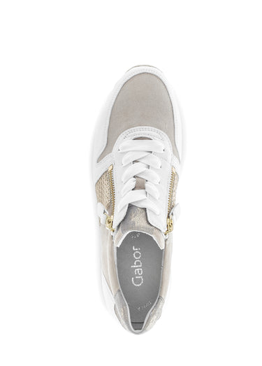 Baskets sportwear en cuir, lacets et zips Beige