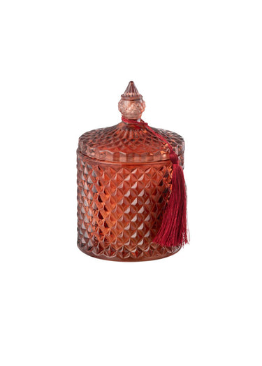 Bougie pot et couvercle verre diamanté Rouge/Rose