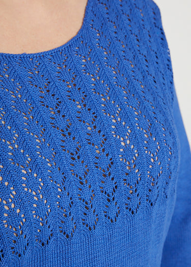 Pull manches 3/4 ajouré Bleu