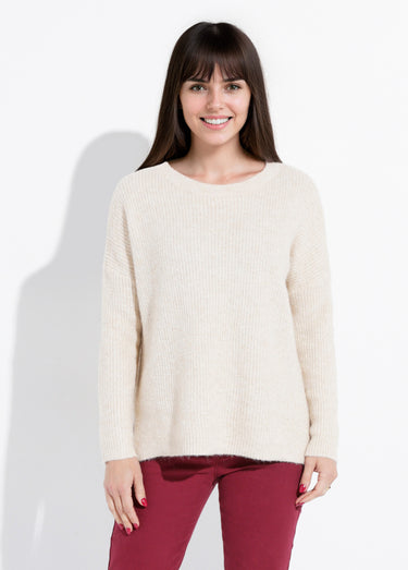 Pull maille mousseuse encolure bateau Beige