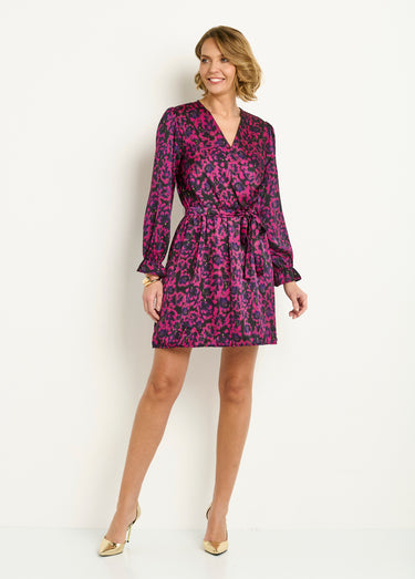 Robe courte satinée imprimé fleuri Imprime Fuchsia