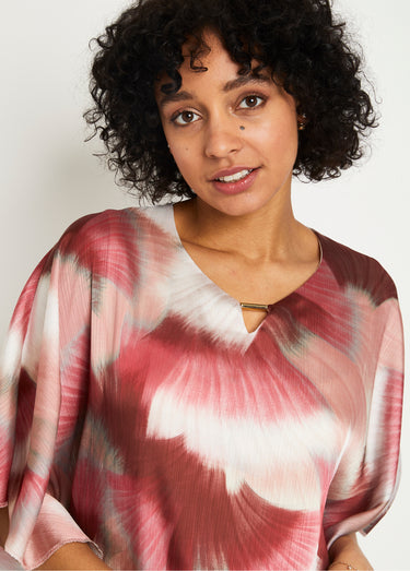 Tunique longue ample imprimé tie & dye Rose/Ecru