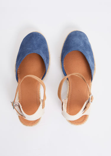 Espadrilles compensées cuir semelles corde Bleu