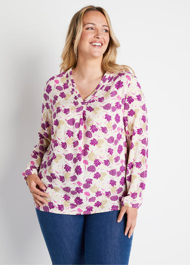 Tunique ample longue imprimé floral Imprime Ecru