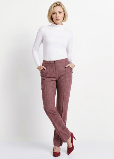Pantalon droit chevrons ou chiné entrejambe 70 cm Chevrons Bordeaux