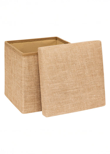 Pouf carré de rangement en toile de jute Beige