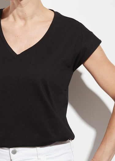 T-shirt col V sans manches maille coton Noir