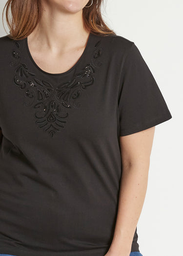 T-shirt court brodé manches courtes Noir