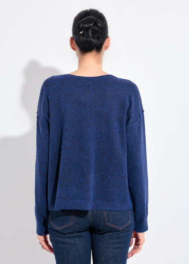 Pull col rond dégagé chaud avec laine Bleu
