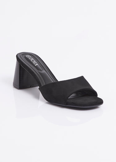 Mules suédine à talon façon lamellé Noir