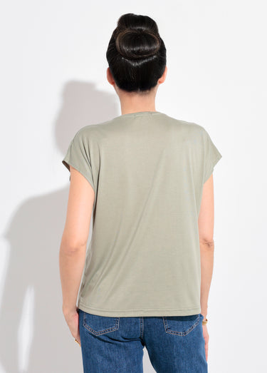 T-shirt fluide manches courtes porté loose Kaki Clair