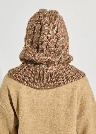 Cagoule chaude en maille tressée chinée Marron