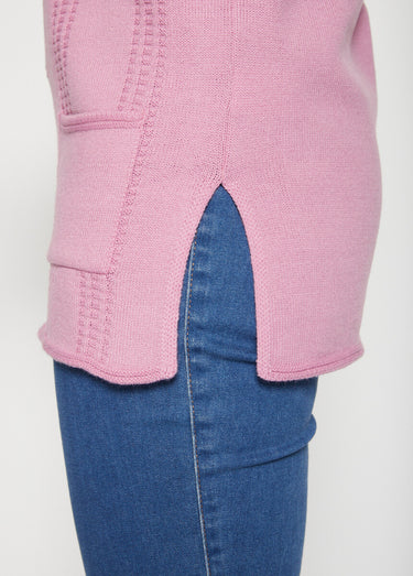 Pull tunique long en jersey quadrillé Rose Buvard
