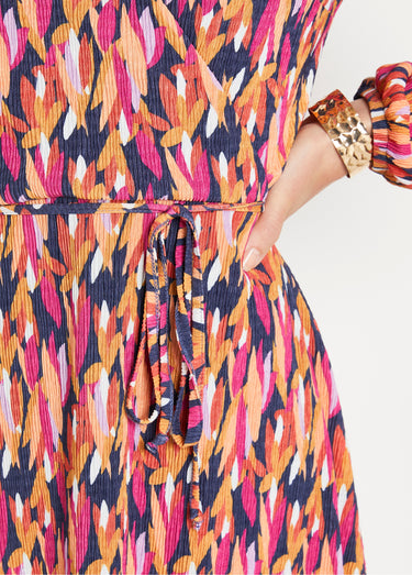 Robe courte cache-coeur imprimé feuillage Marine/Rose
