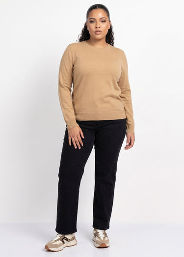 Pull doux col rond manches longues Camel