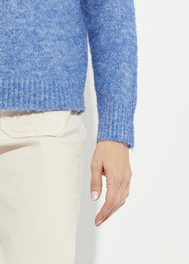 Pull moelleux col rond fleurs brodées Bleu
