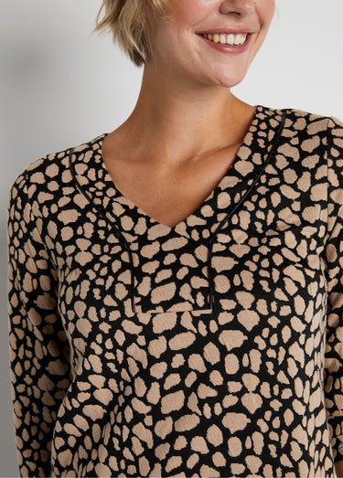 Robe ample courte jacquard bicolore Noir/Beige