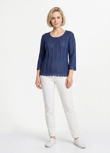 Pull court ajouré col rond Bleu