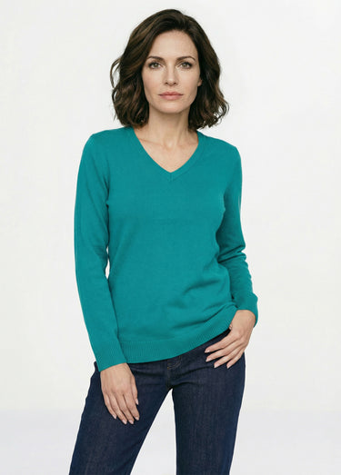 Pull doux col V manches longues Vert