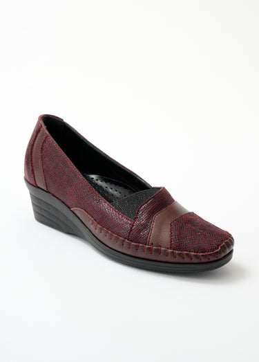 Mocassins cuir largeur confort bi-matière Bordeaux