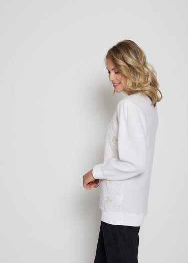 Pull doux scintillant col rond Blanc / Doré