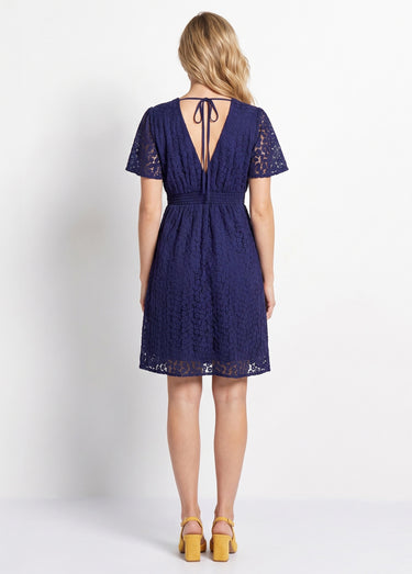 Robe broderie anglaise, taille haute Marine