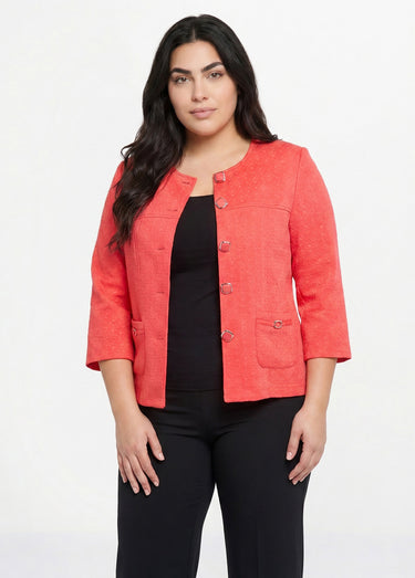 Veste ras de cou manches 3/4 Corail