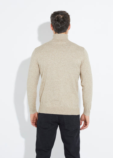 Pull col roulé en maille fine jauge Beige