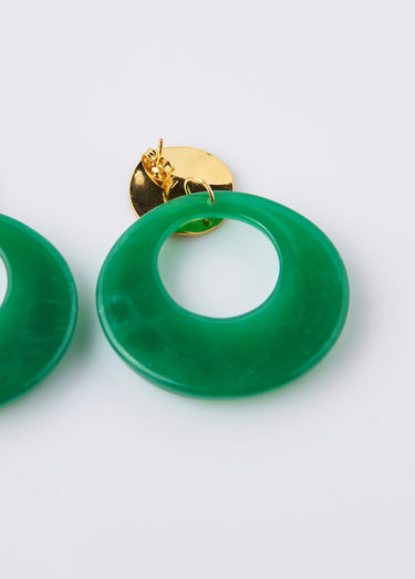 Boucles d'oreilles acier inox et pendentif évidé Dore/Vert
