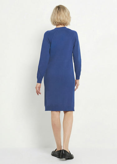 Robe-pull col montant détails côtelés perlés Bleu