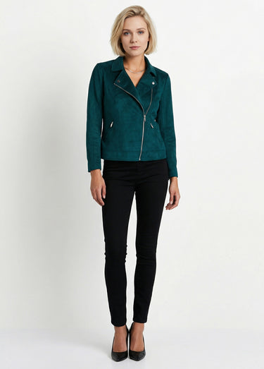 Blouson zippé court tissu suédé Vert