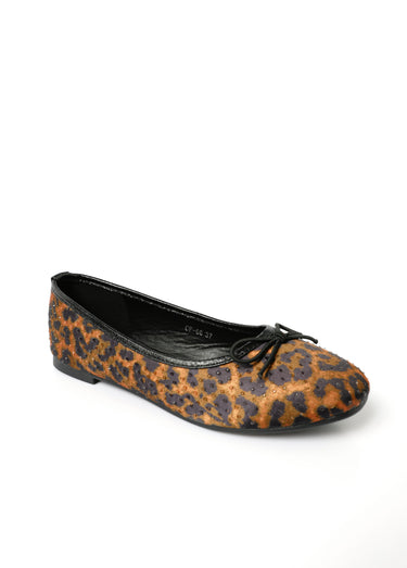 Ballerines plates avec petit talon et strass Leopard