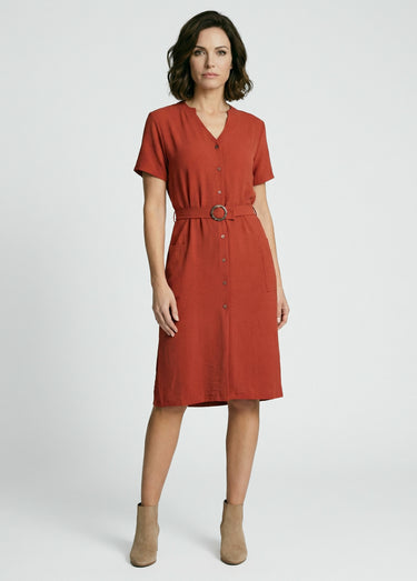 Robe chemisier en crêpe, style ethnique Terracota