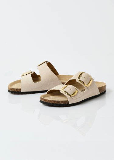 Mules ergonomiques compensées cuir à boucles Beige