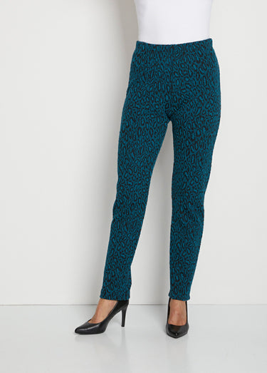 Legging taille élastiquée jersey extensible Jacquard Lagon/Noir