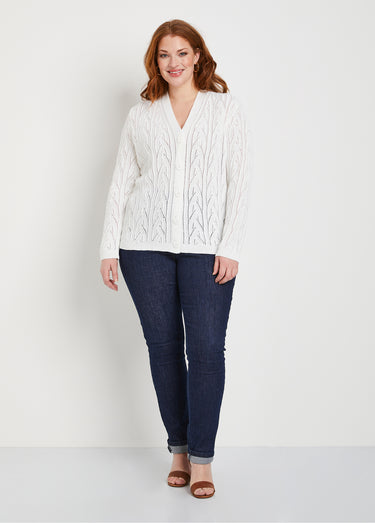Gilet court boutonné ajouré Blanc
