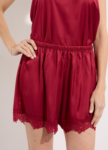 Ensemble top + short satin et dentelle Bordeaux