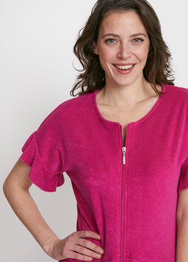 Peignoir de bain coton uni zippé Fuchsia