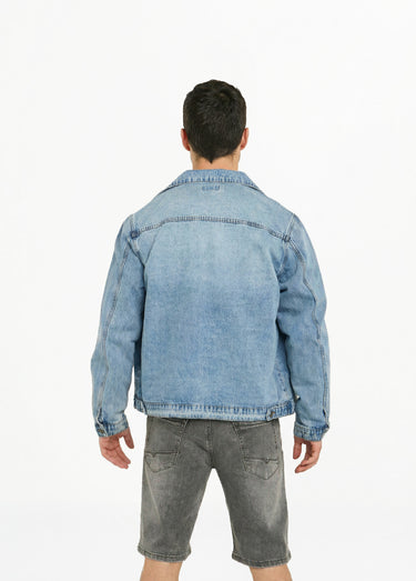 Blouson en jean zippé, cœur poitrine Bleu denim