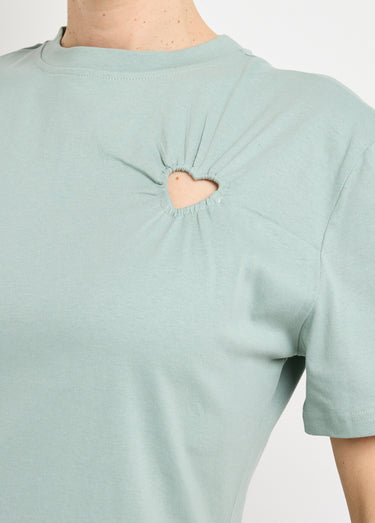 T-shirt col rond, motif cœur tissu évidé Vert