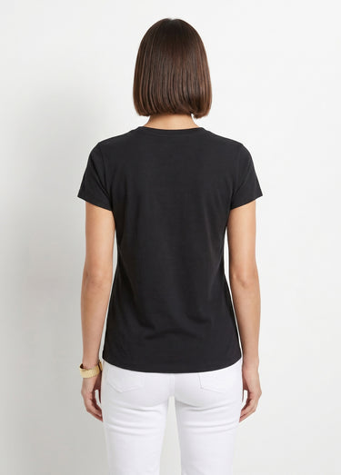T-shirt court uni clouté maille flammée Noir