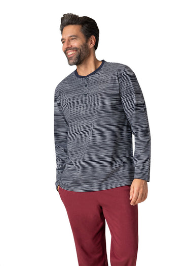 Pyjama imprimé long homme Bordeaux/Marine