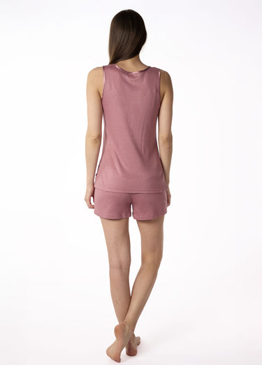 Pyjama fines côtes, débardeur et short Rose