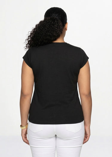T-shirt court uni clouté maille flammée Noir