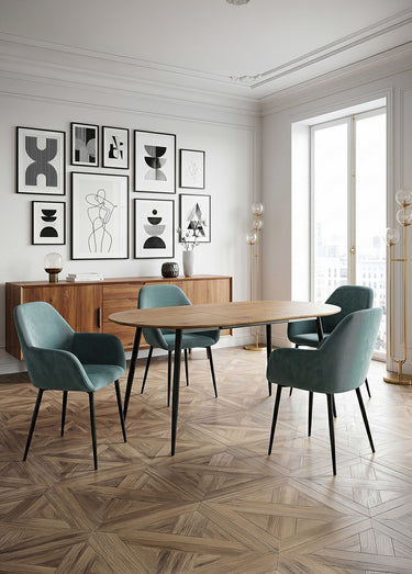 Set 2 Fauteuils velours cotelé, pieds métal Bleu Canard
