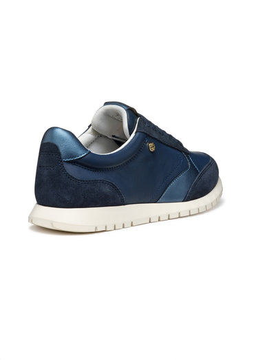 Baskets à lacets en cuir bi-matière Bleu Marine