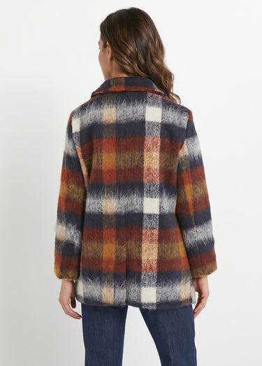 Manteau caban chaud tissu carreaux laine Carreaux Marine