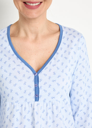Chemise de nuit longue manches 3/4 coton imprimé Bleu