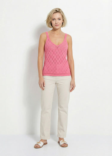 Pull débardeur court ajouré uni coton Rose