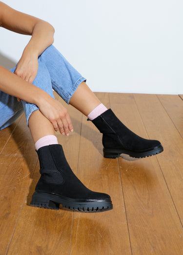 Boots Chelsea hautes semelle crantée Noir